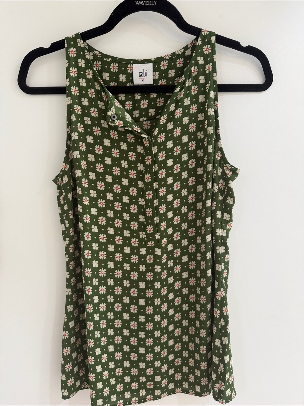 CAbi Olive Green Floral Sleeveless Camisole